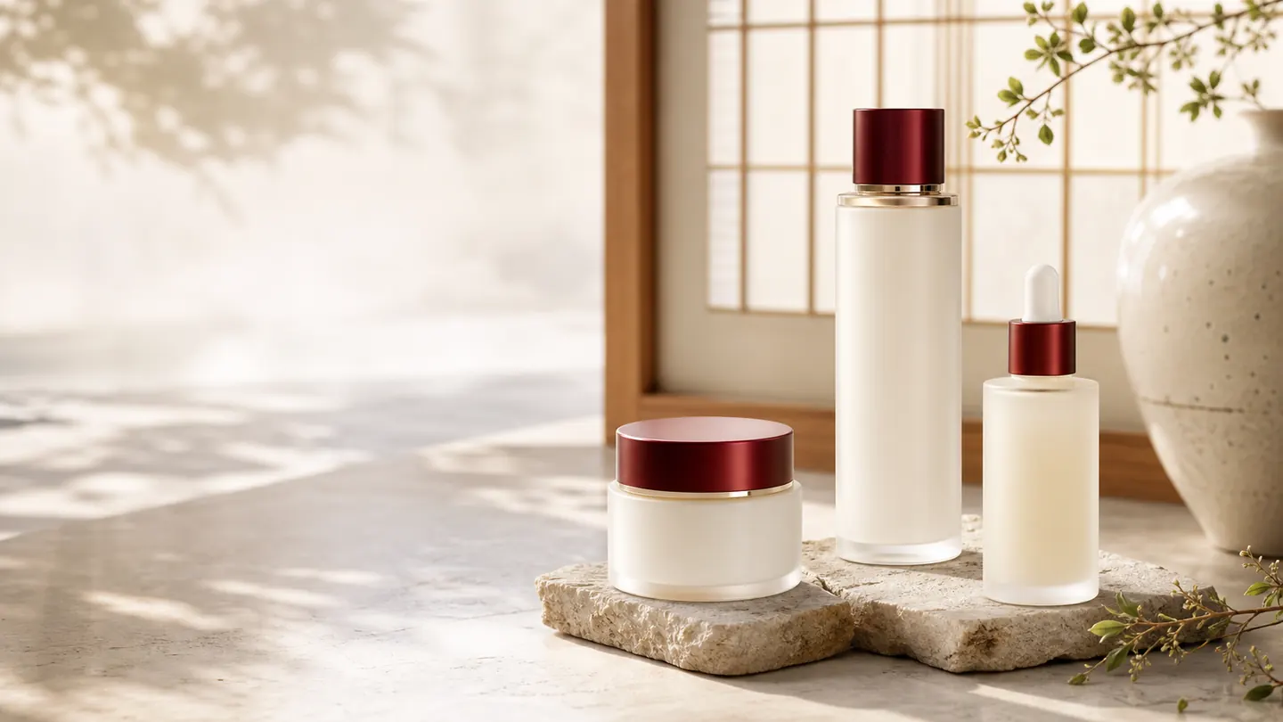 Calm Korean skincare ritual product styling